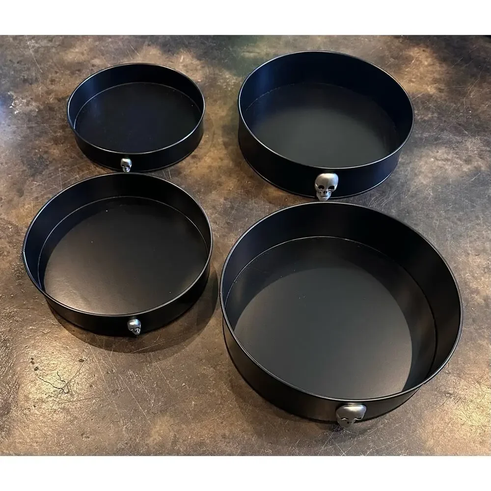 New Set Of 4 Round Halloween Skull Serving Trays 4 sizes : 9” 10” 11” 12” Black
